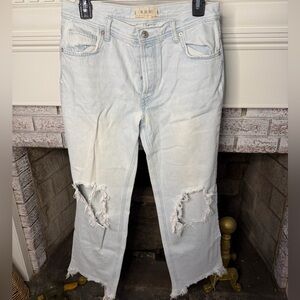 We The Free Distressed Straight Leg Jeans 27 Light Wash Button Fly Raw Hem